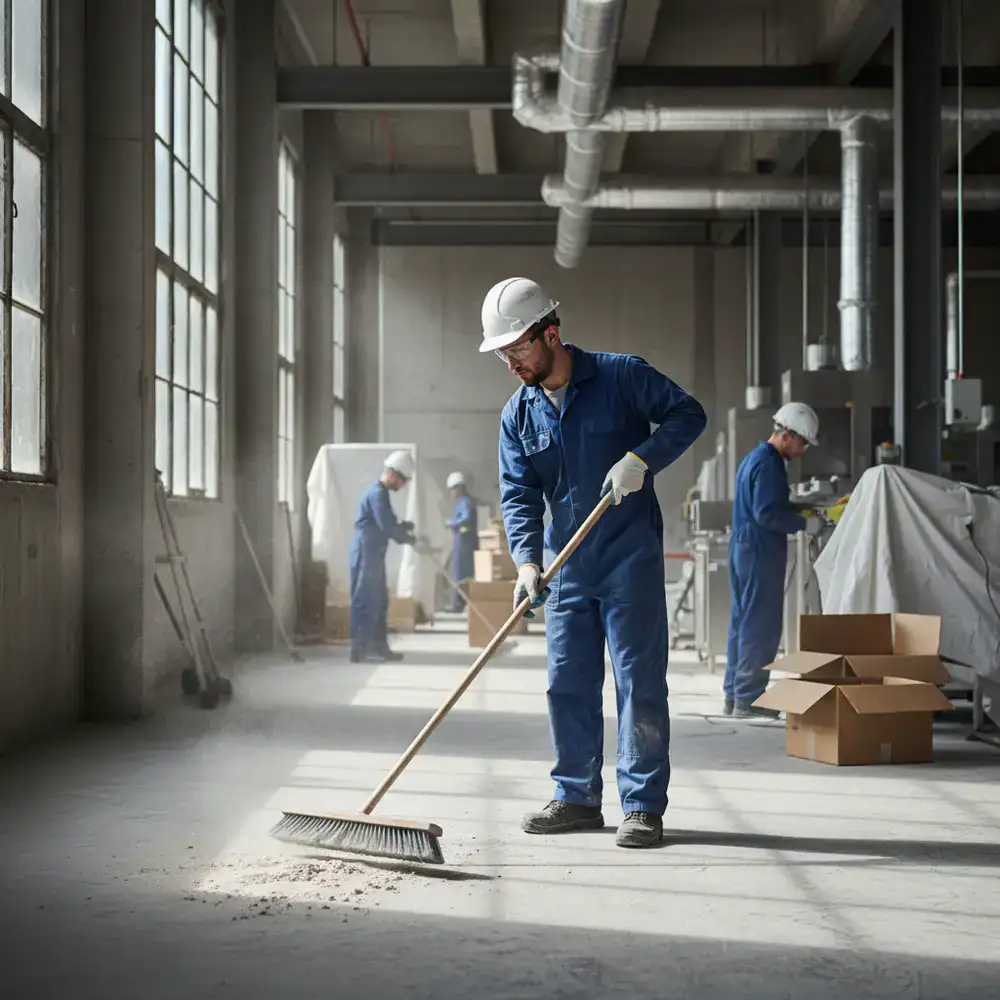 Team member performing post-renovation cleanup