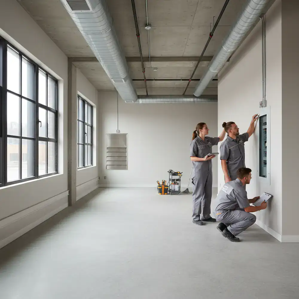 BuildClean team inspecting a completed commercial room